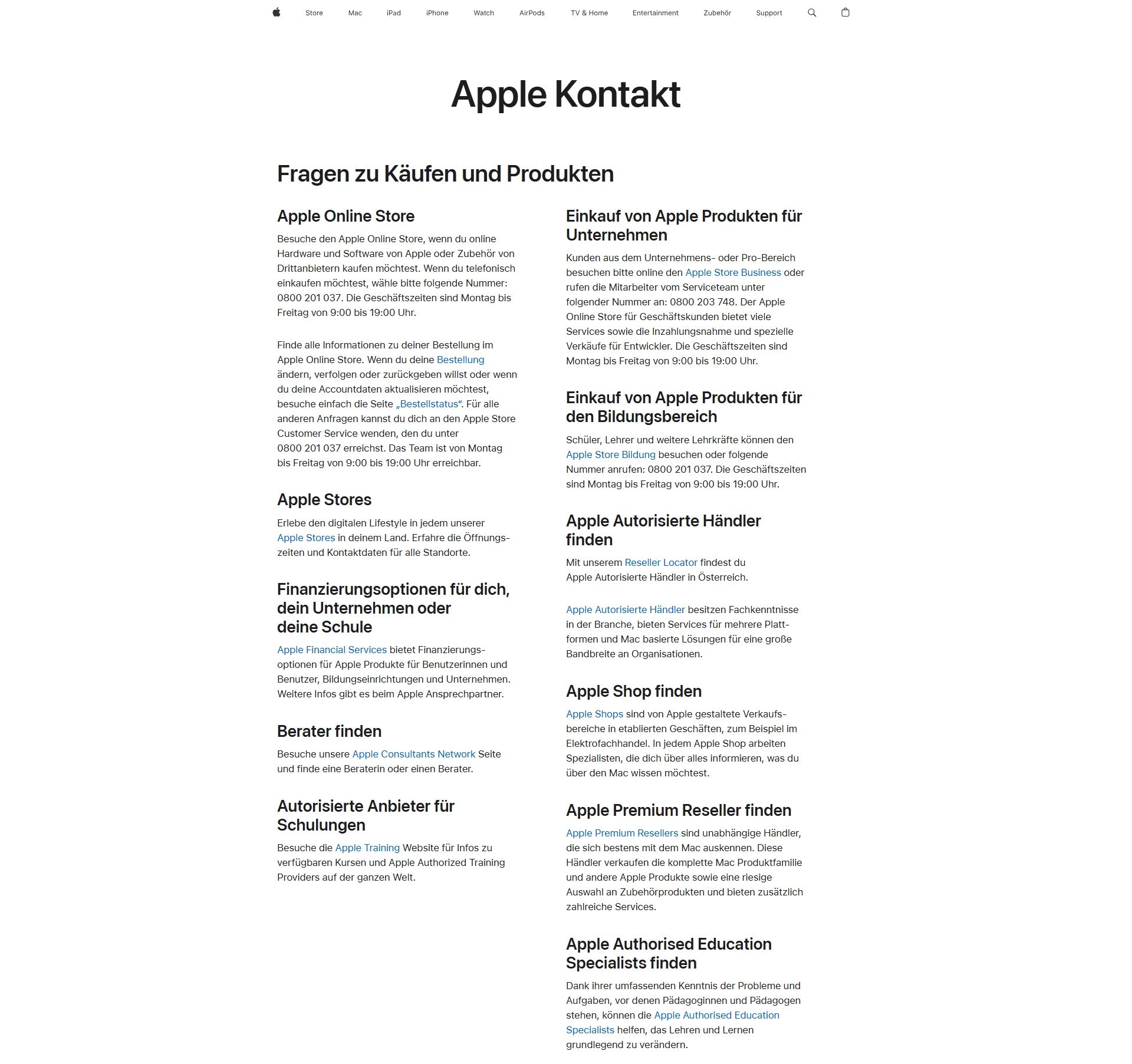 Apple Kundenservice, Telefonnummer, Kontakt