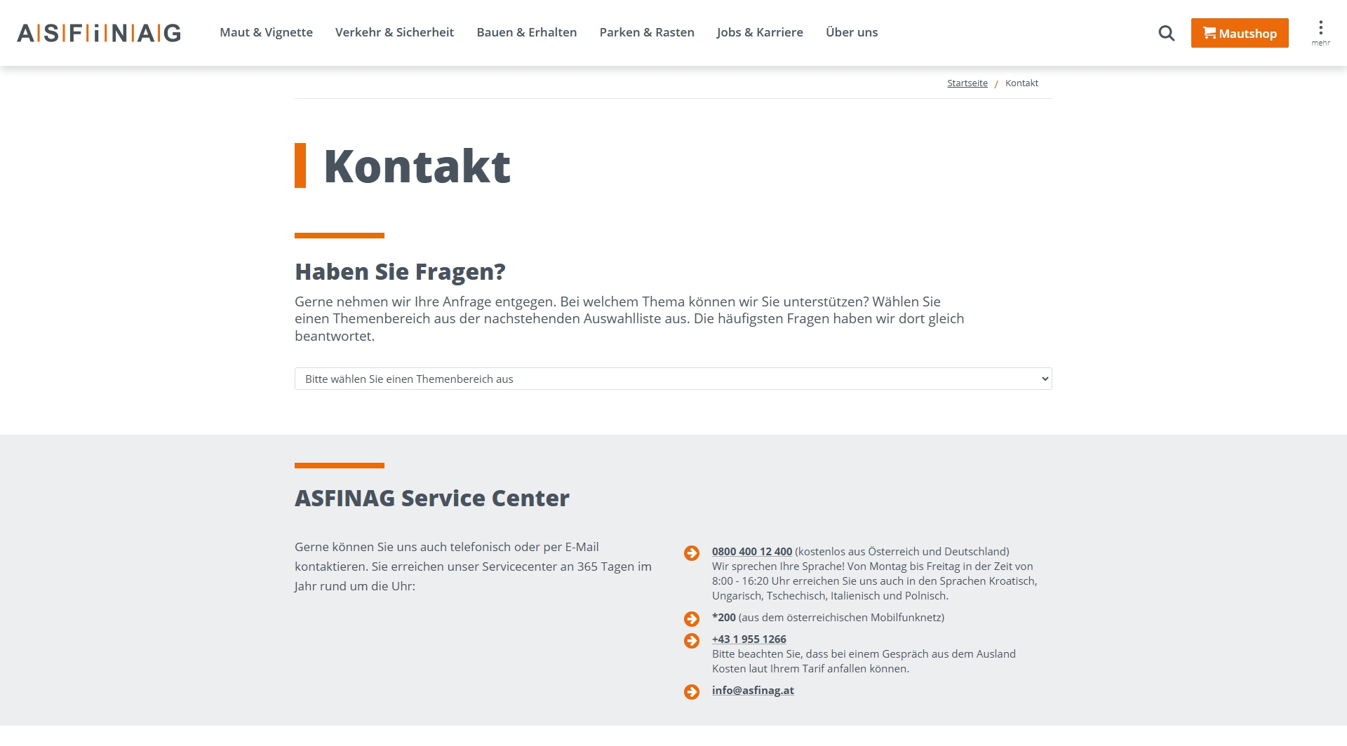 ASFINAG Kundenservice, Telefonnummer, Kontakt