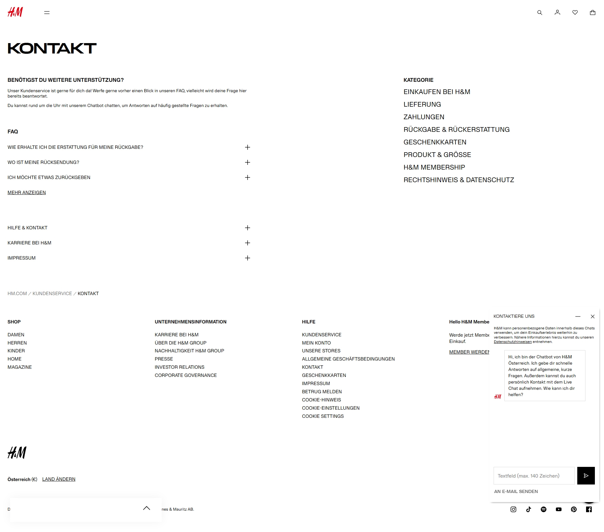 H&M Kundenservice, Telefonnummer, Kontakt