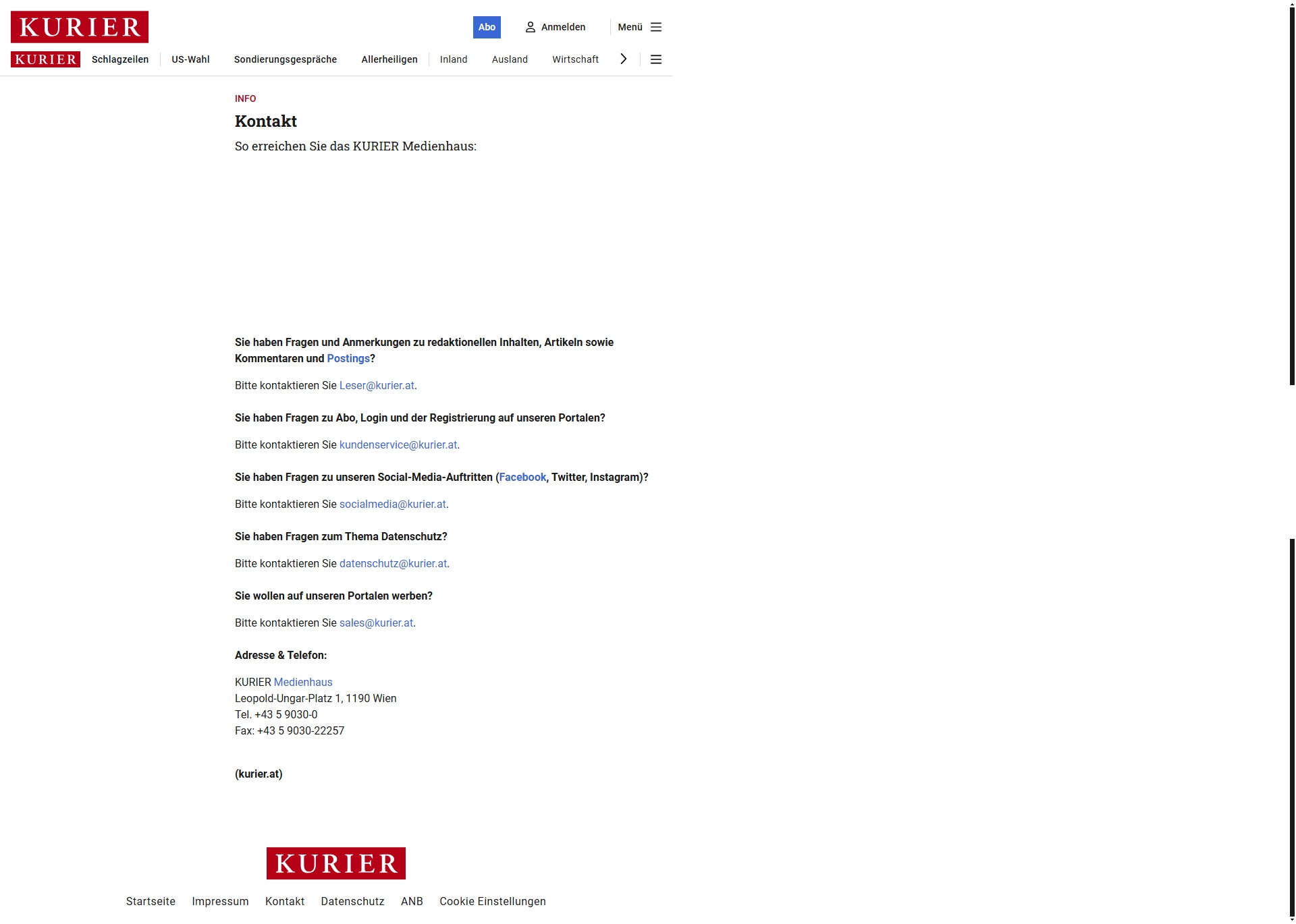 KURIER Kundenservice, Telefonnummer, Kontakt
