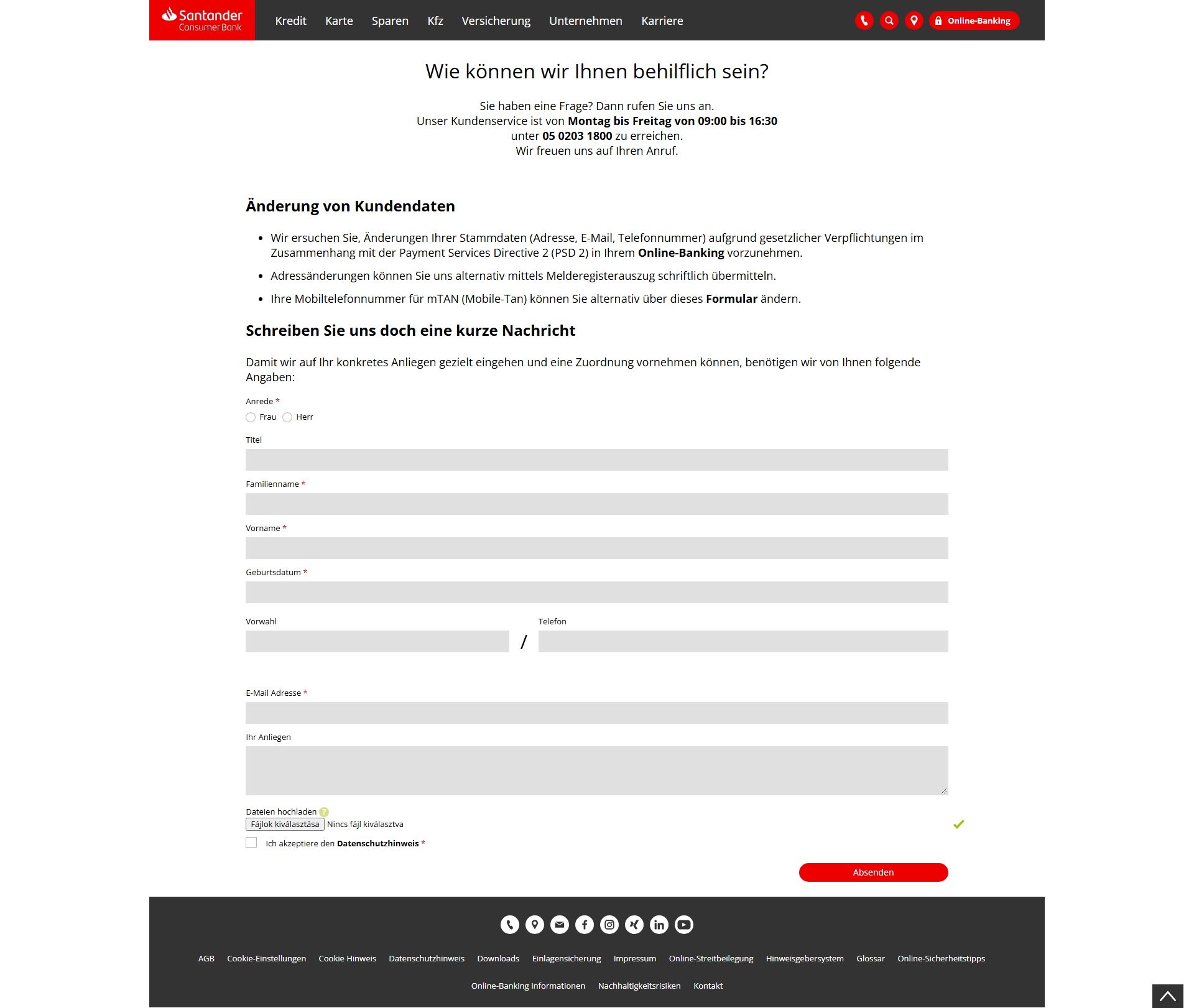 Santander Kundenservice, Telefonnummer, Kontakt