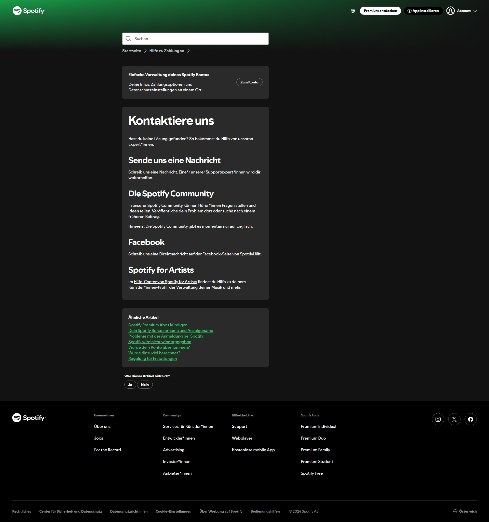 Spotify Kundenservice, Telefonnummer, Kontakt