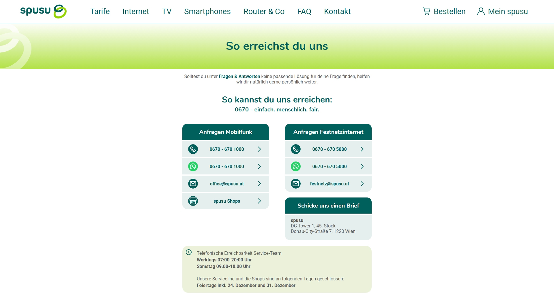 Spusu Kundenservice, Telefonnummer, Kontakt