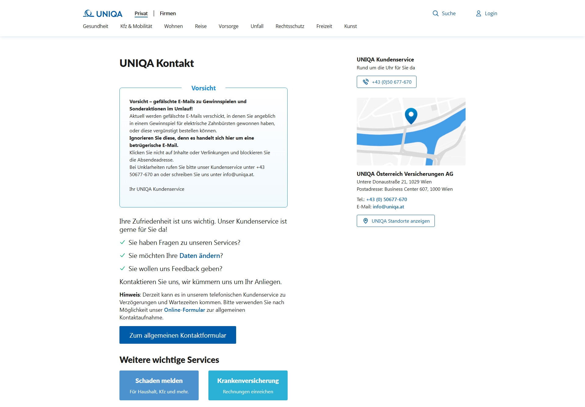 Uniqa Kundenservice, Telefonnummer, Kontakt